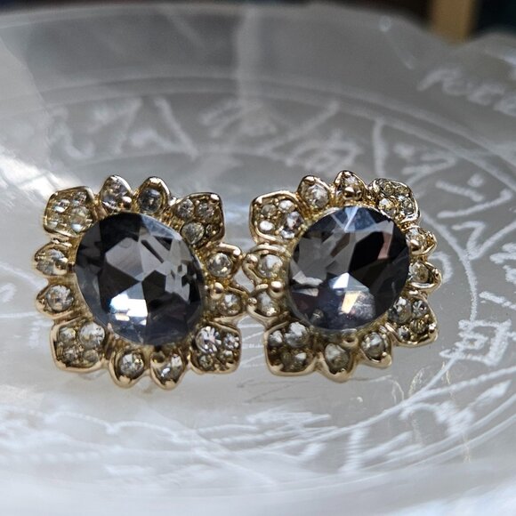 Exquisite Marchesa Vintage Classic Crystal Gold Ton & Pave Earrings - Picture 1 of 3